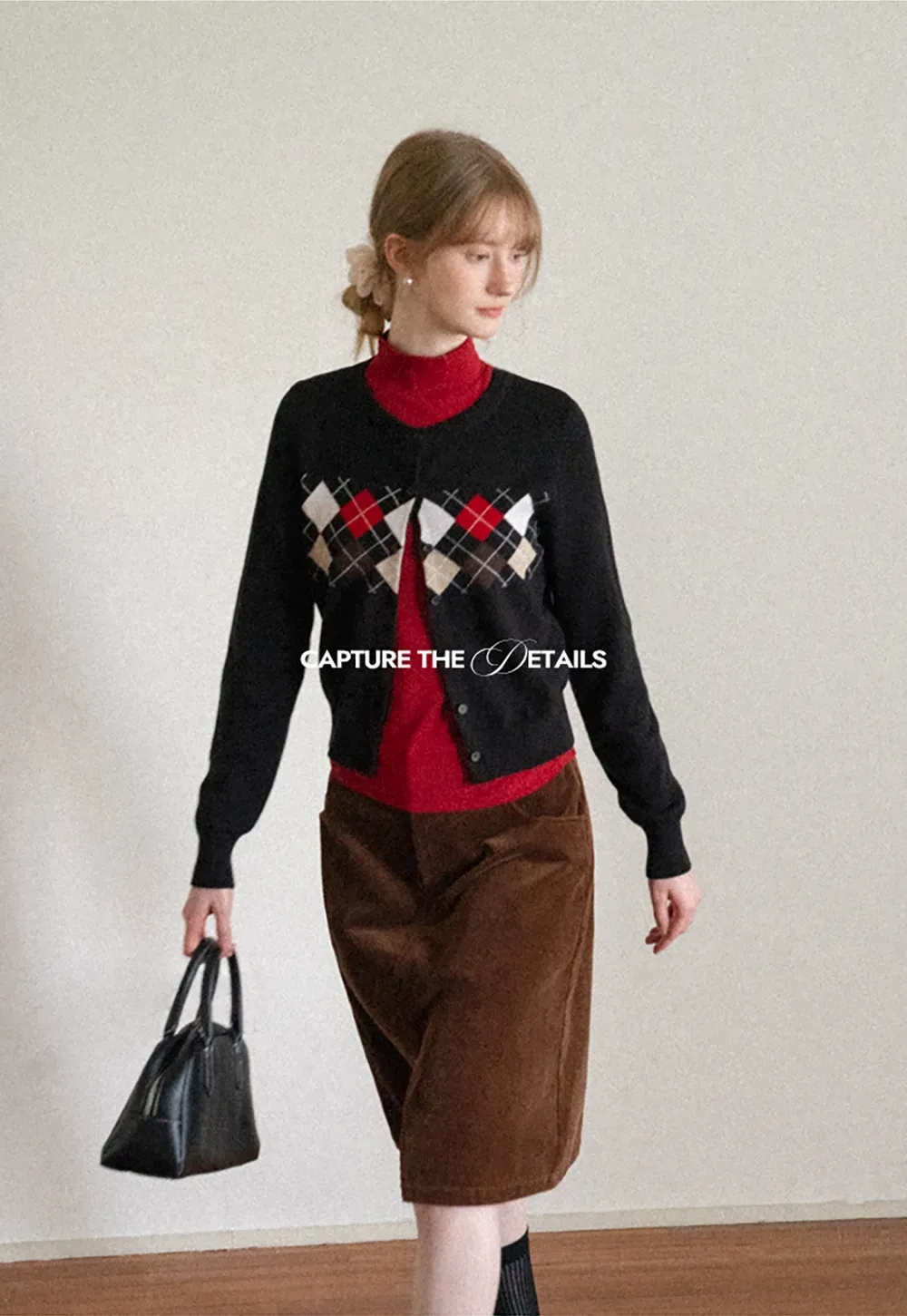 Argyle Pattern Cable Knit Cardigan