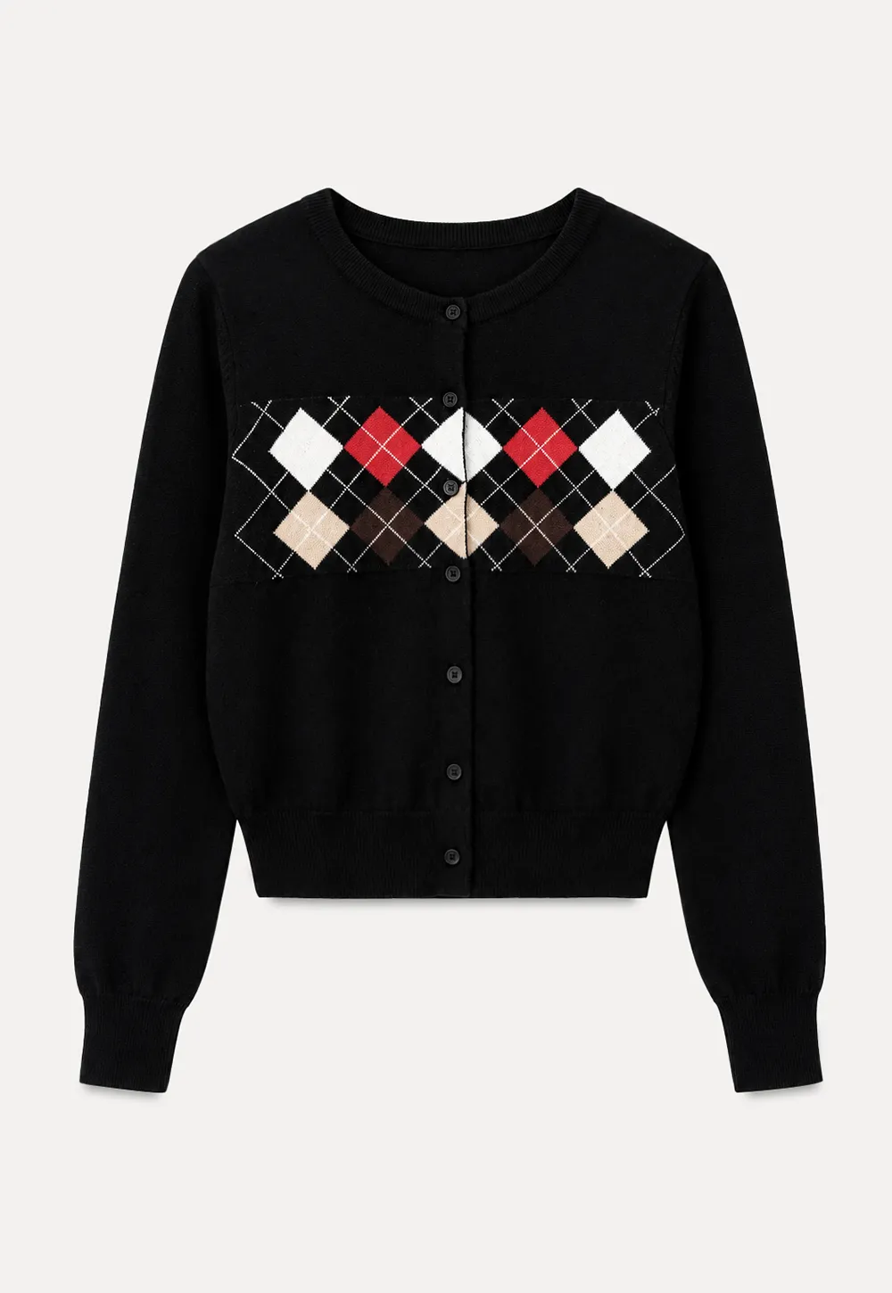 Argyle Pattern Cable Knit Cardigan