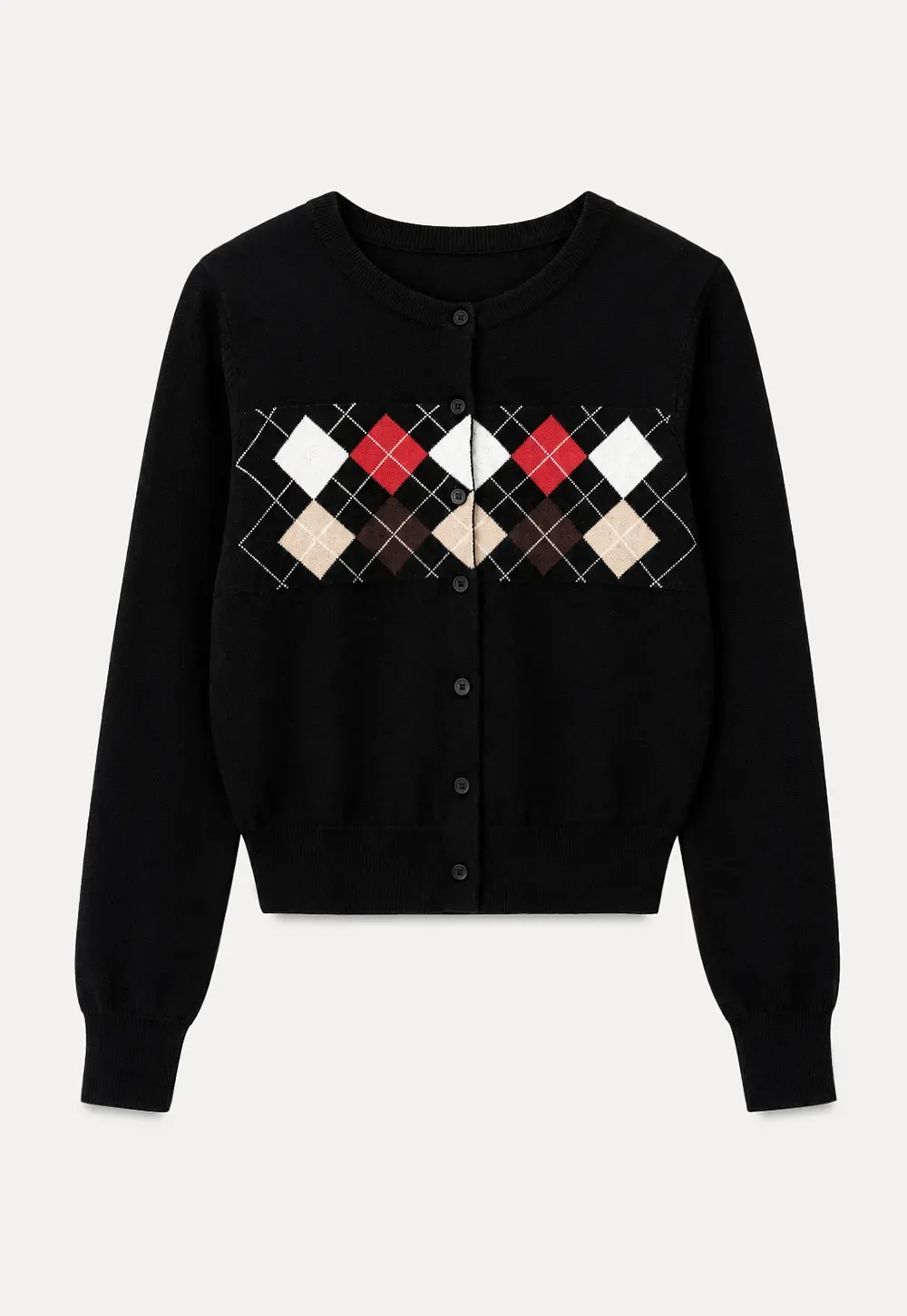 Argyle Pattern Cable Knit Cardigan