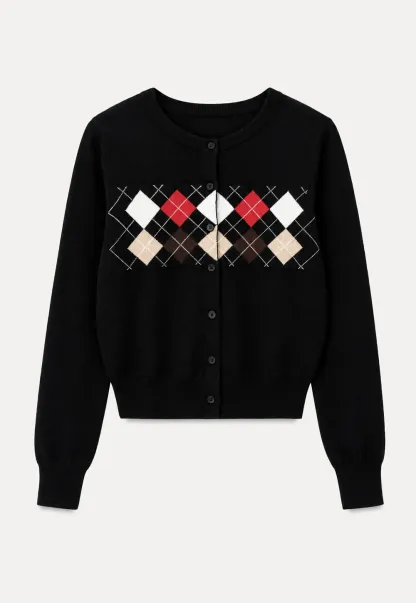 Argyle Pattern Cable Knit Cardigan