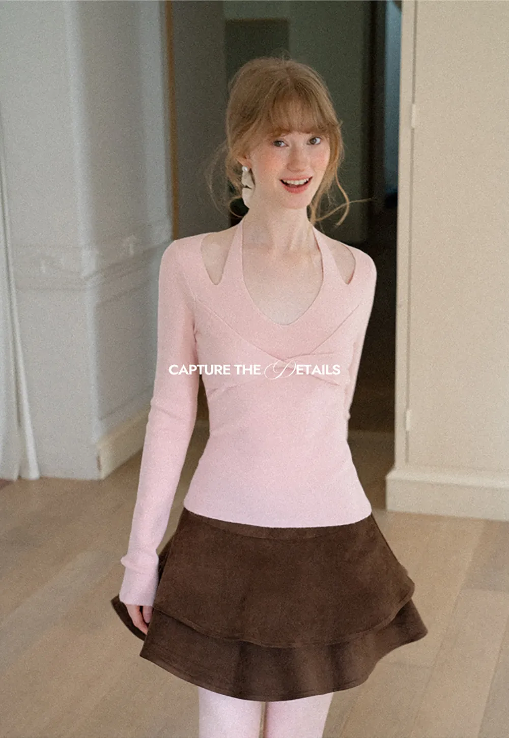 V Neck Cross Front Cutout Long Sleeve Knit Sweater