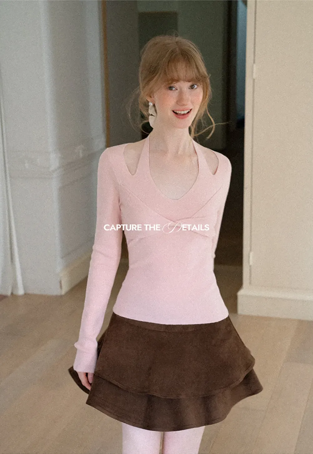 V Neck Cross Front Cutout Long Sleeve Knit Sweater