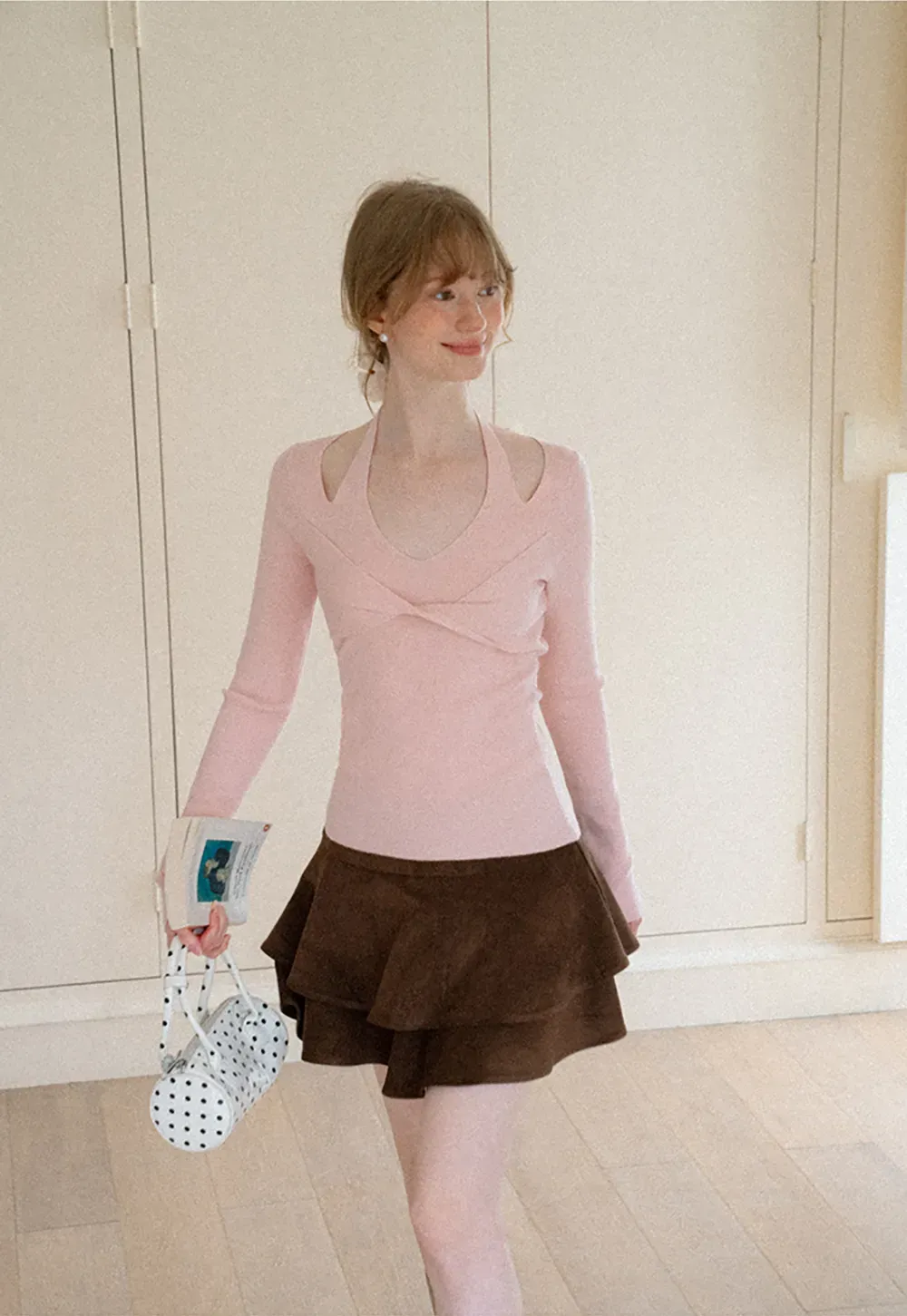 V Neck Cross Front Cutout Long Sleeve Knit Sweater