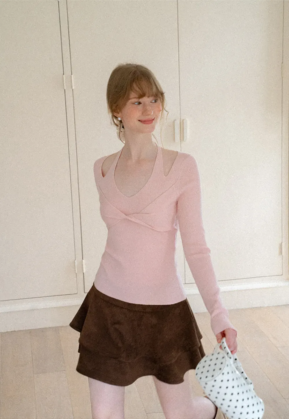 V Neck Cross Front Cutout Long Sleeve Knit Sweater