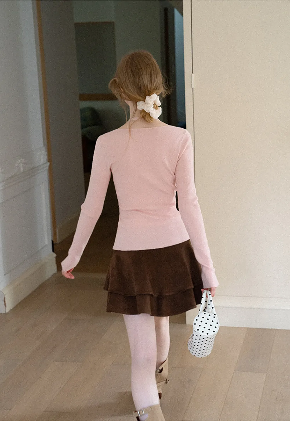 V Neck Cross Front Cutout Long Sleeve Knit Sweater