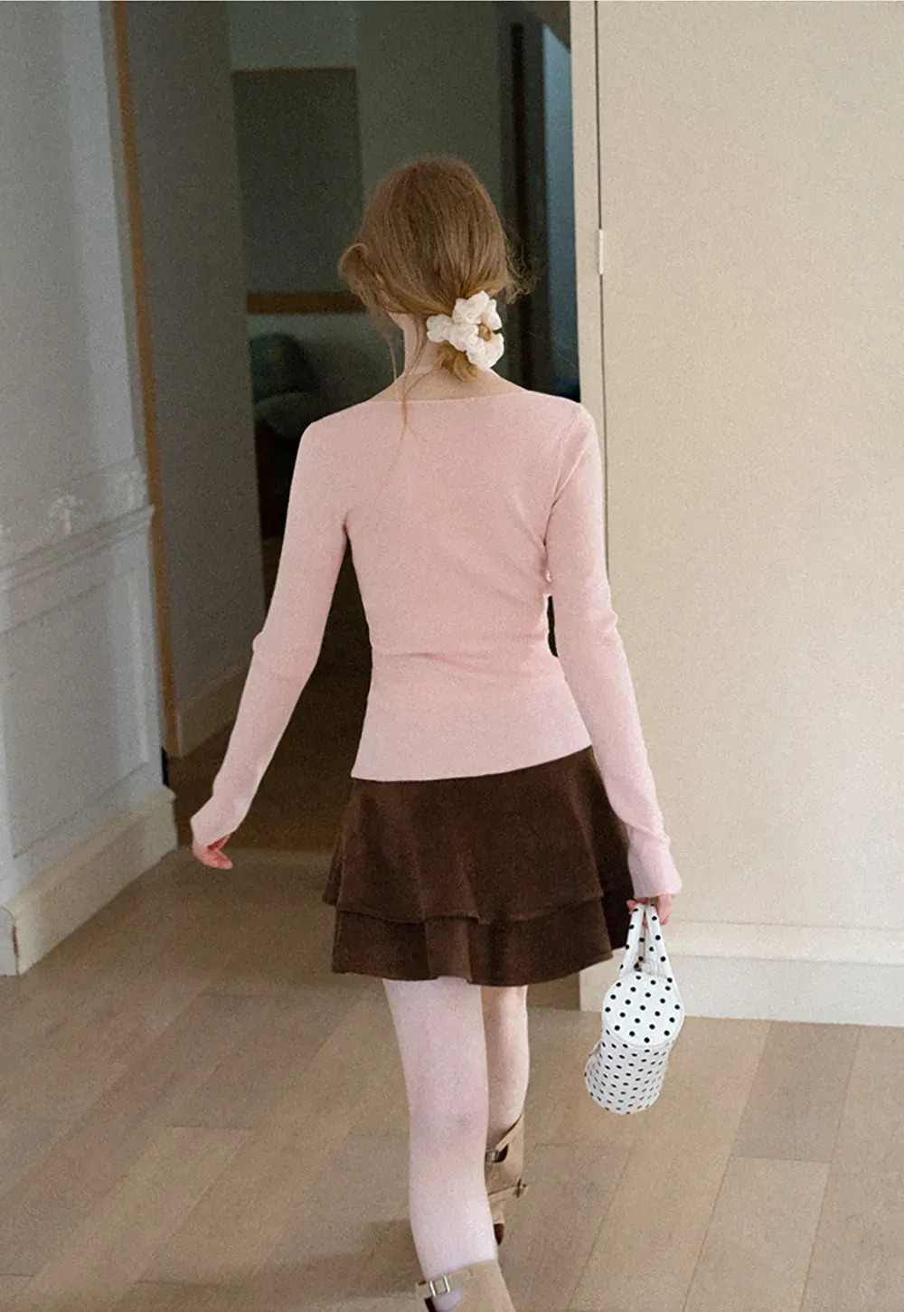 V Neck Cross Front Cutout Long Sleeve Knit Sweater