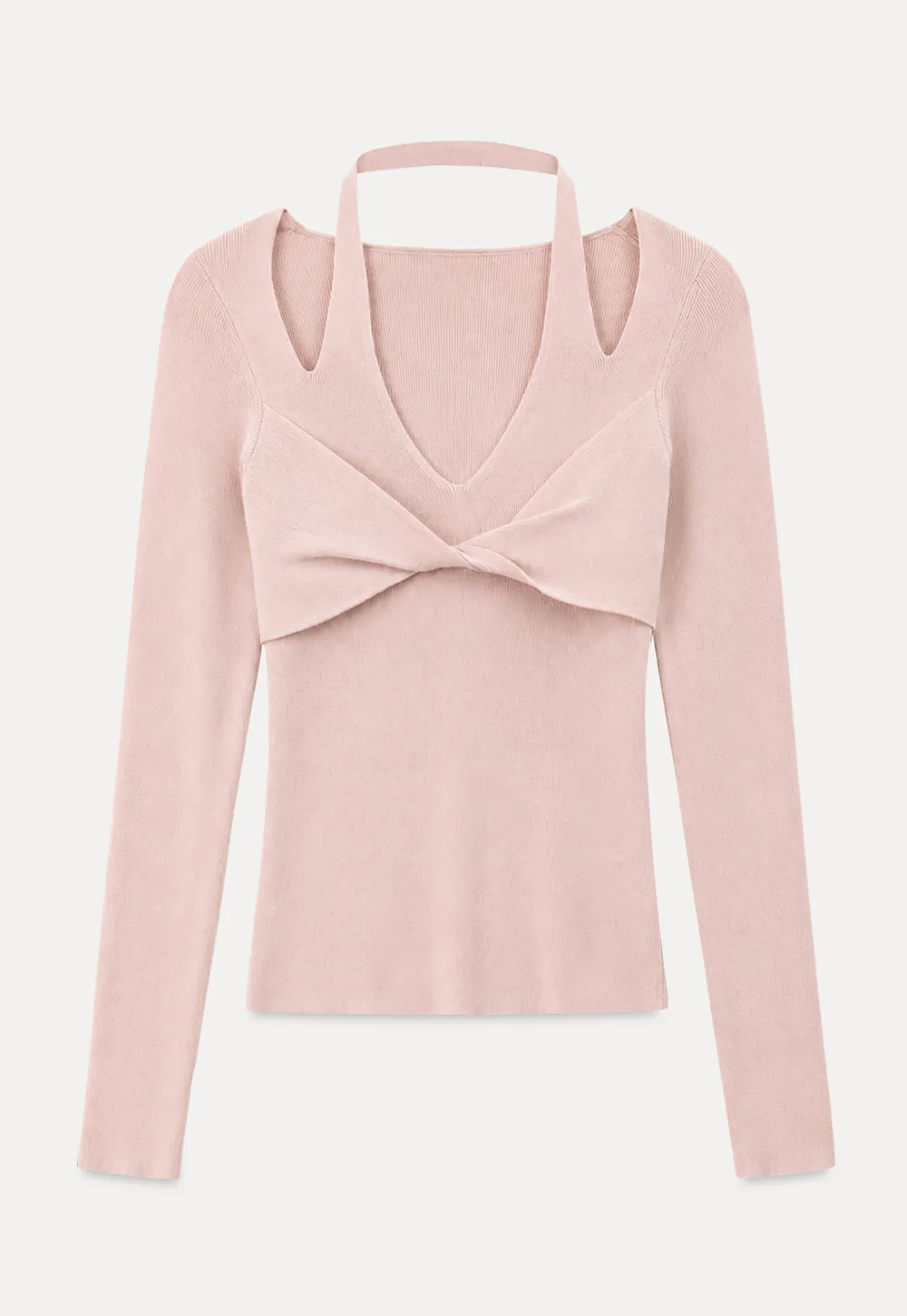V Neck Cross Front Cutout Long Sleeve Knit Sweater