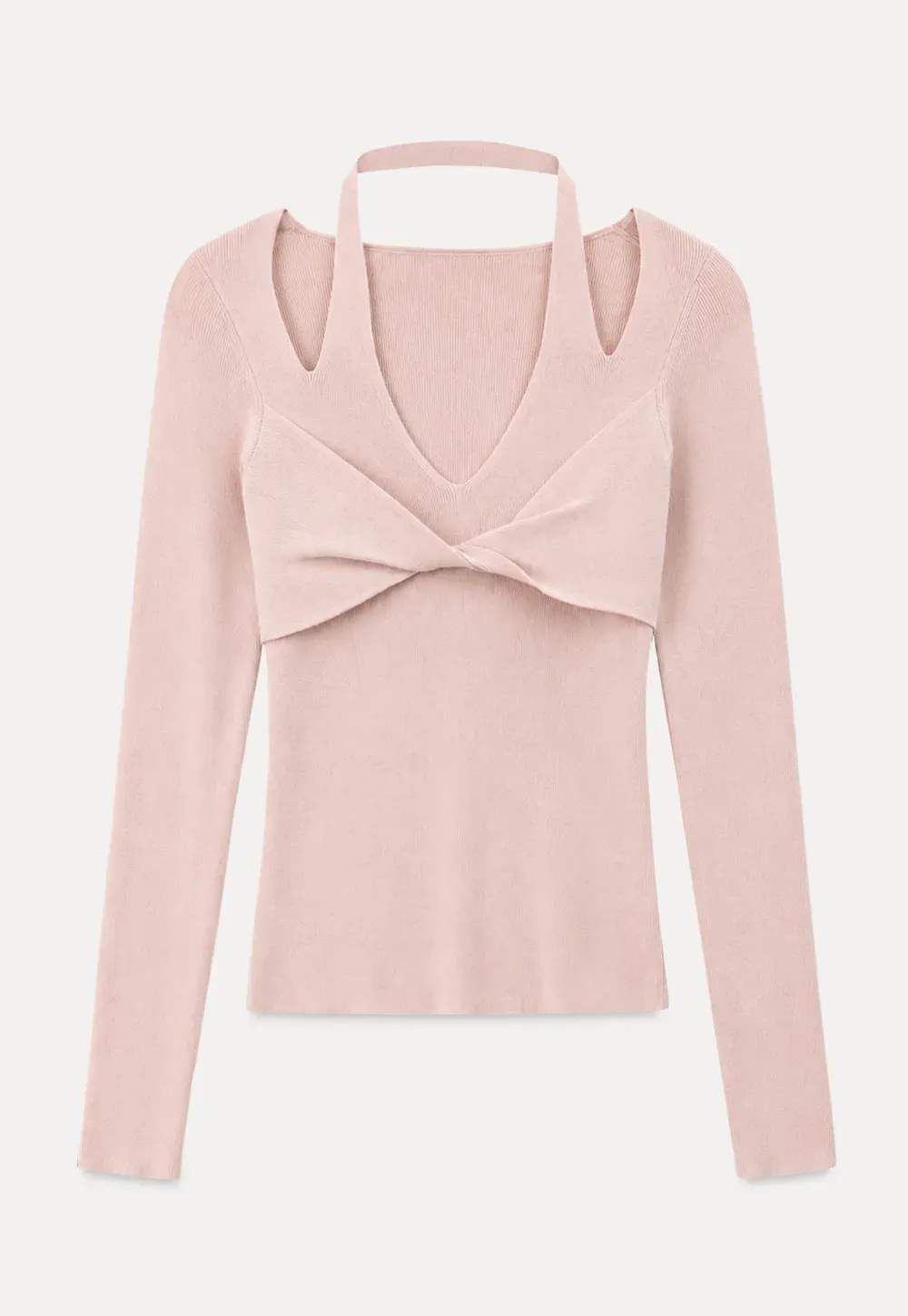 V Neck Cross Front Cutout Long Sleeve Knit Sweater