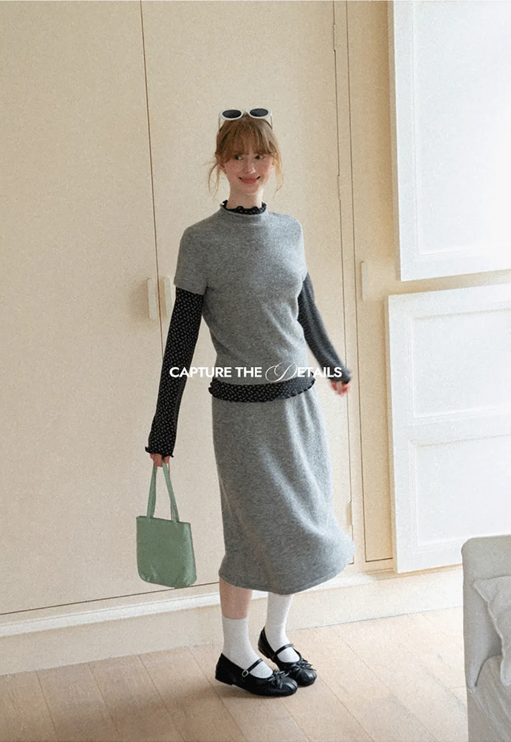 Ruffled Trim Layered Knit Top and A Line Skirt