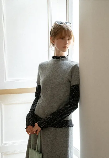 Ruffled Trim Layered Knit Top and A Line Skirt