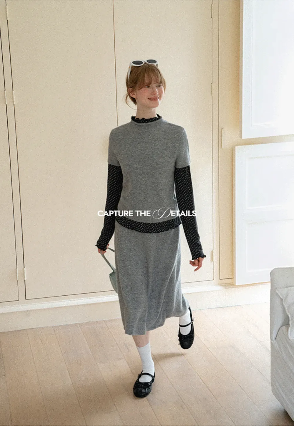 Ruffled Trim Layered Knit Top and A Line Skirt