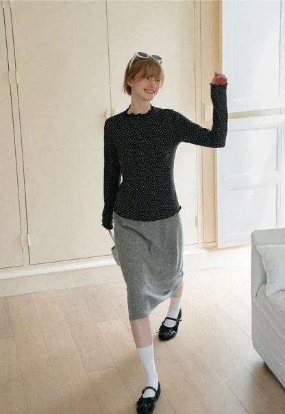 Ruffled Trim Layered Knit Top and A Line Skirt