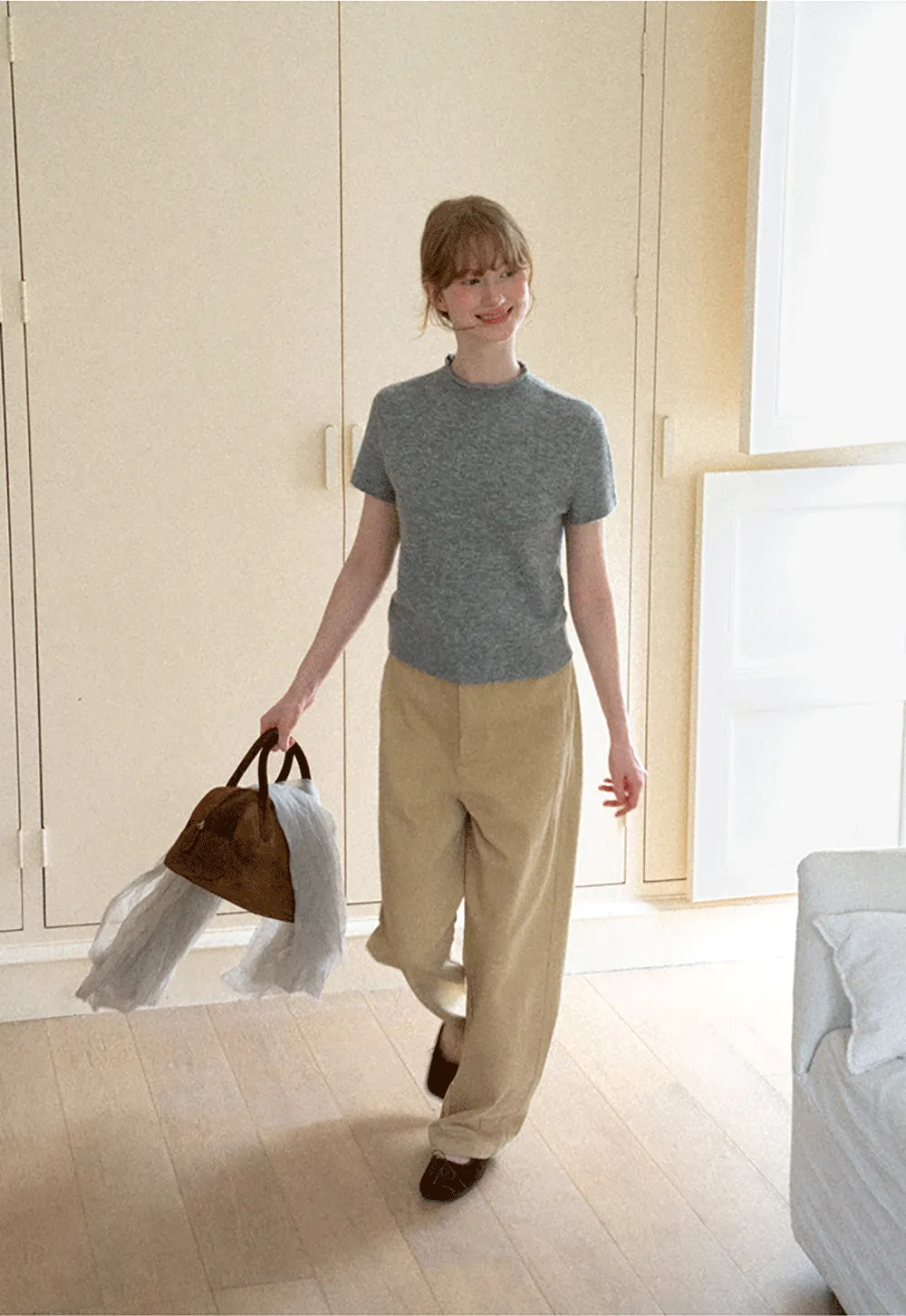 Ruffled Trim Layered Knit Top and A Line Skirt