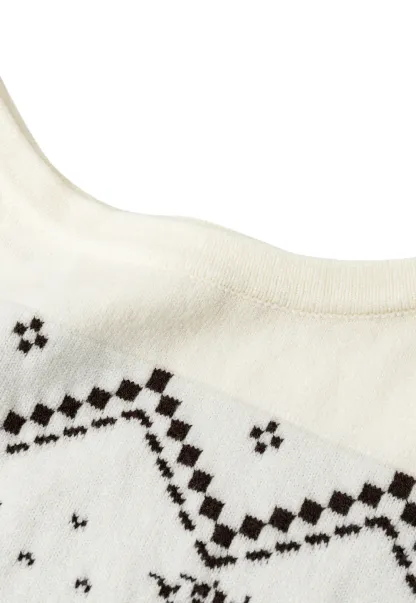 Off Shoulder Fair Isle Pattern Woolen Knit Sweater