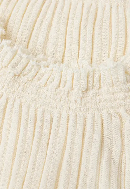 Ribbed Knit Sweater with Ruffled Hem and Flared Sleeves