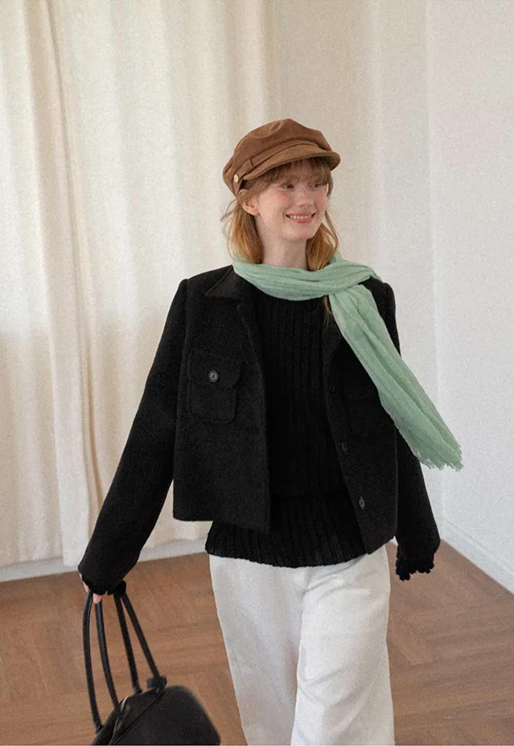 Ribbed Knit Sweater with Ruffled Hem and Flared Sleeves