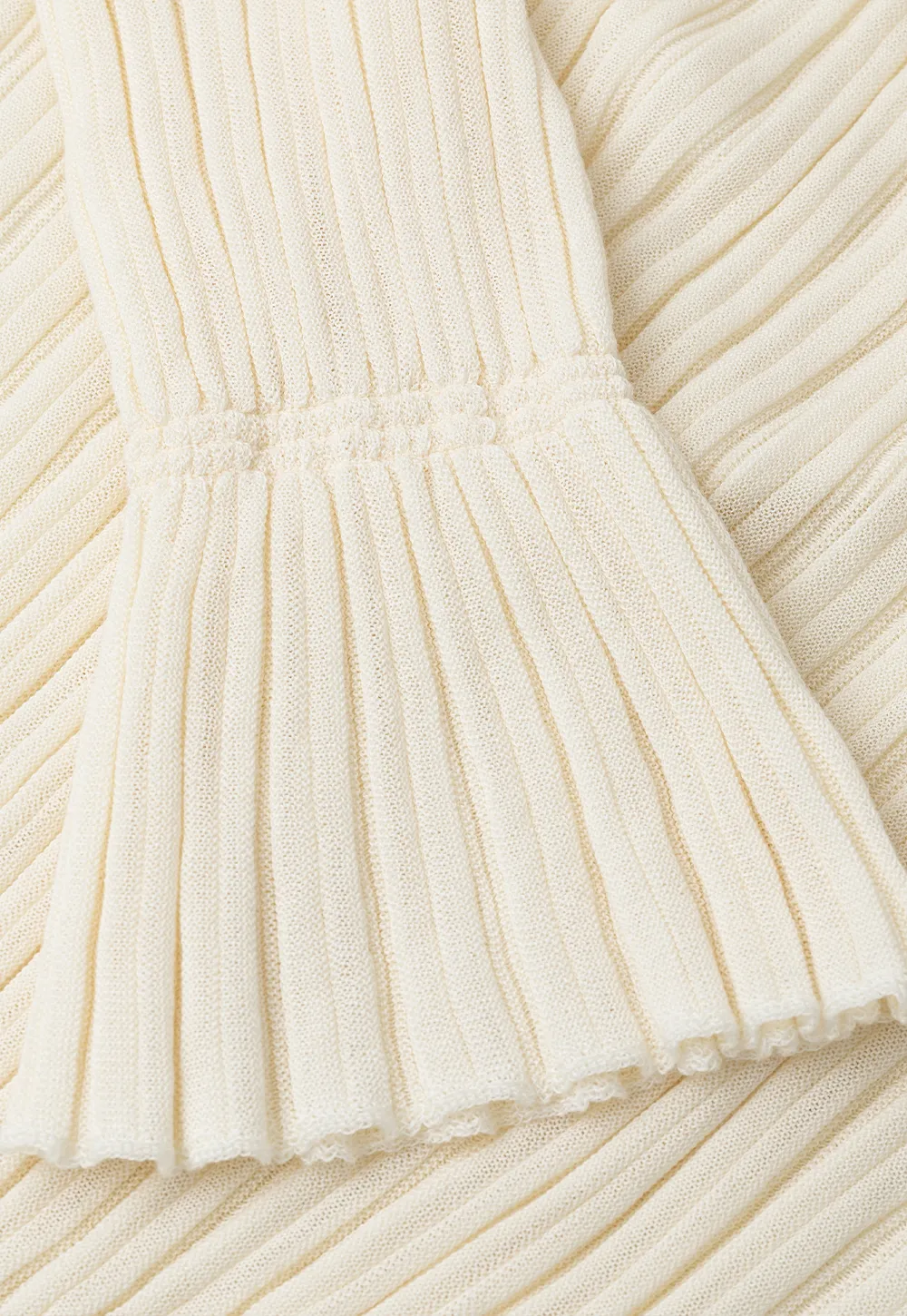 Ribbed Knit Sweater with Ruffled Hem and Flared Sleeves