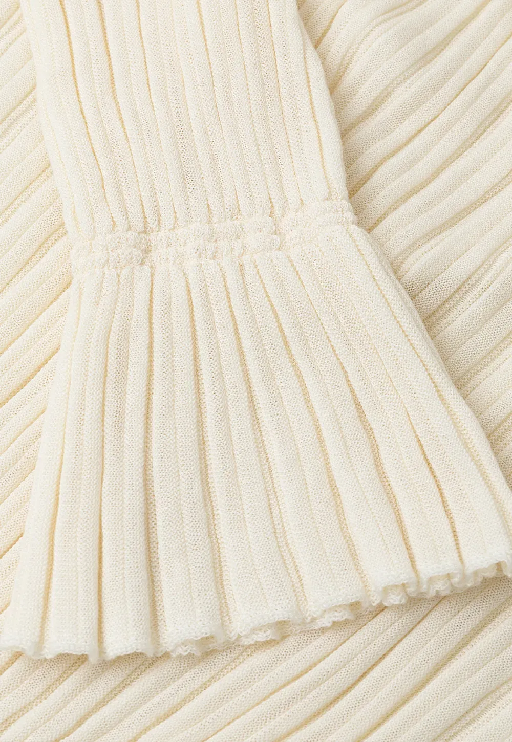 Ribbed Knit Sweater with Ruffled Hem and Flared Sleeves