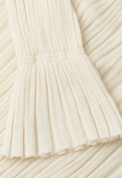 Ribbed Knit Sweater with Ruffled Hem and Flared Sleeves