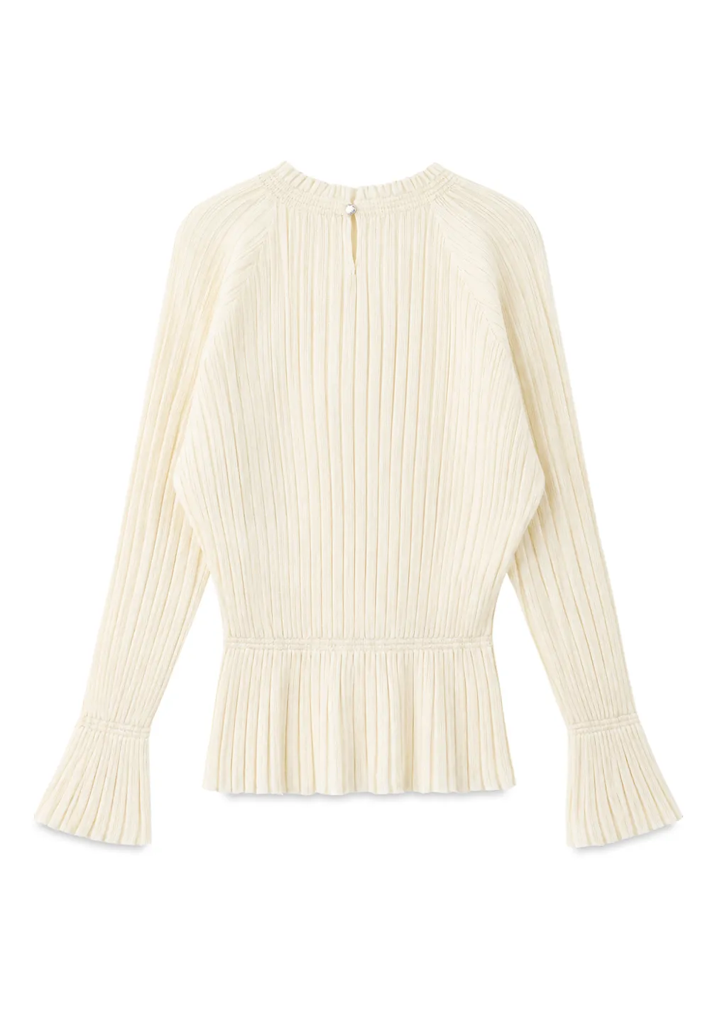 Ribbed Knit Sweater with Ruffled Hem and Flared Sleeves