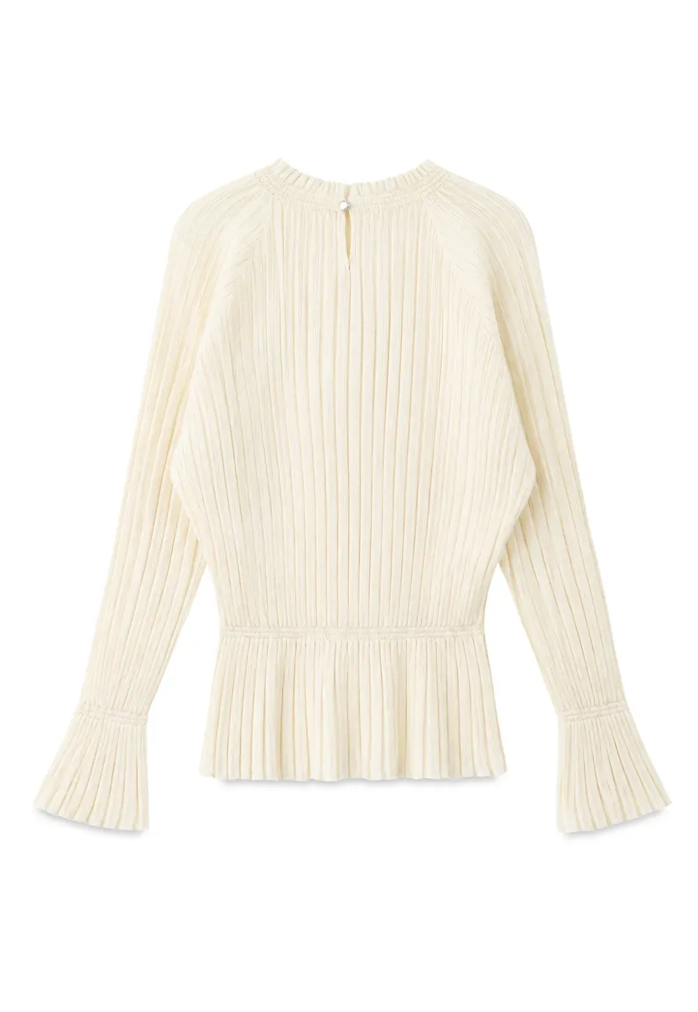 Ribbed Knit Sweater with Ruffled Hem and Flared Sleeves