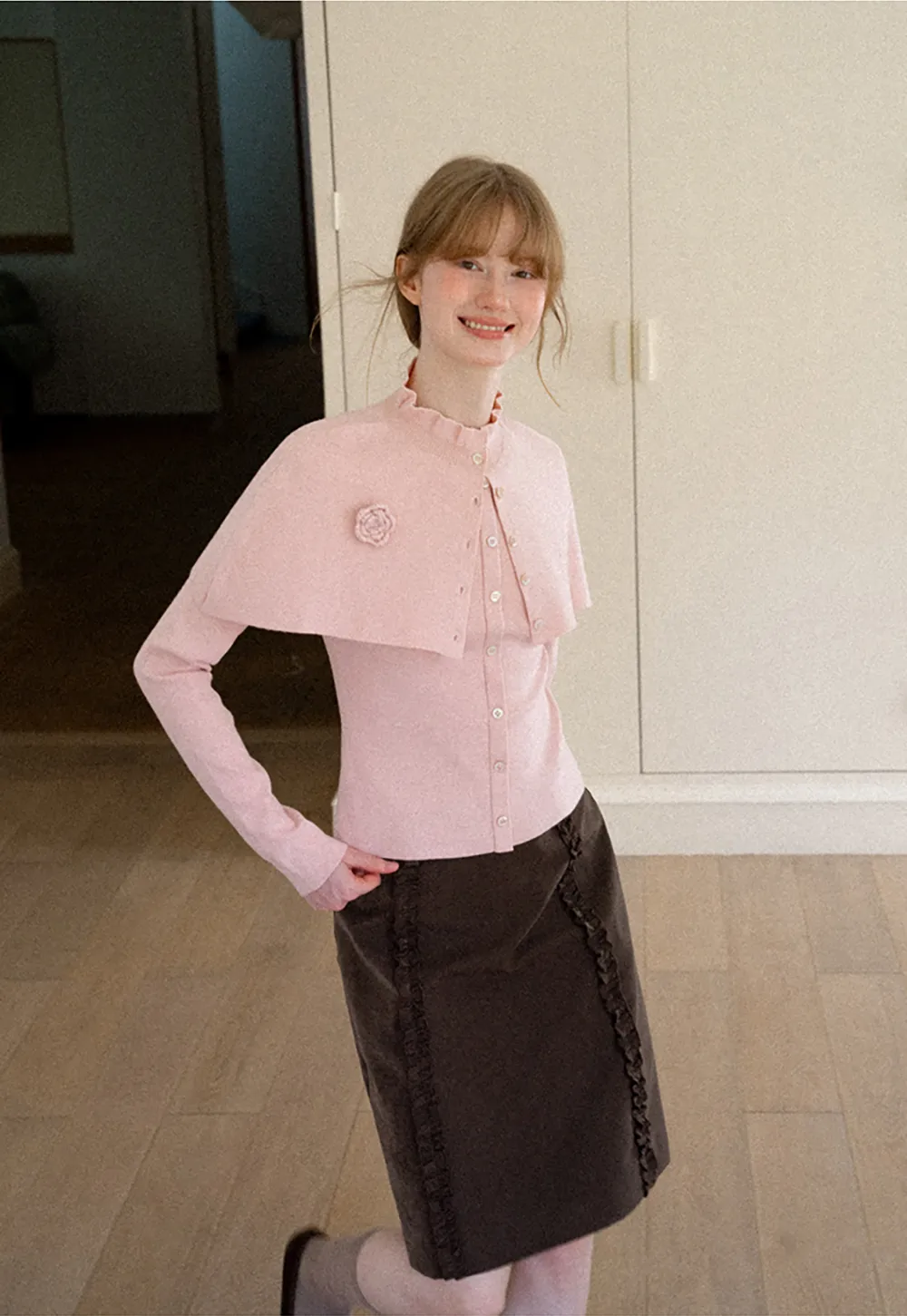 Cropped Round Neck Button Front Knit Cardigan