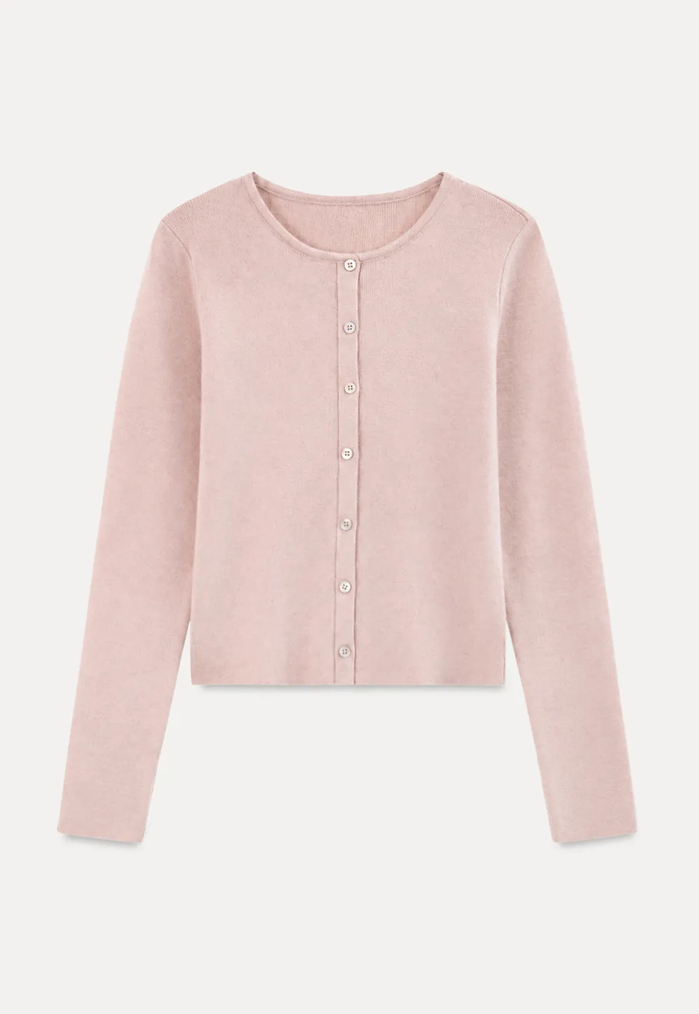 Cropped Round Neck Button Front Knit Cardigan