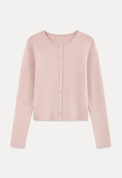 Cropped Round Neck Button Front Knit Cardigan