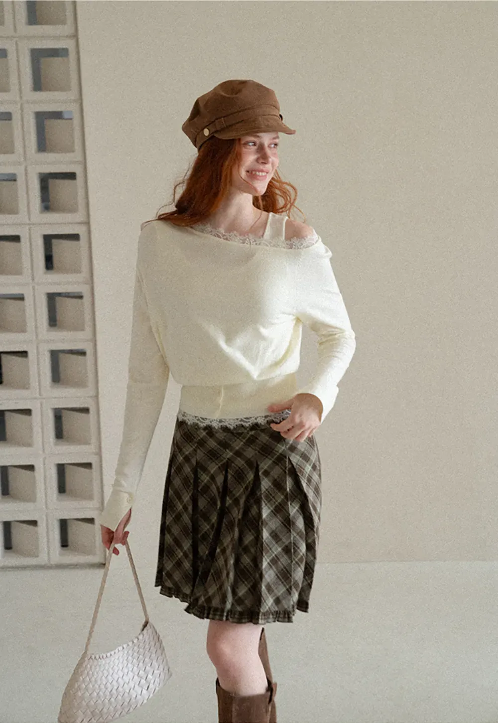 Lace Trim Off Shoulder Knit Sweater
