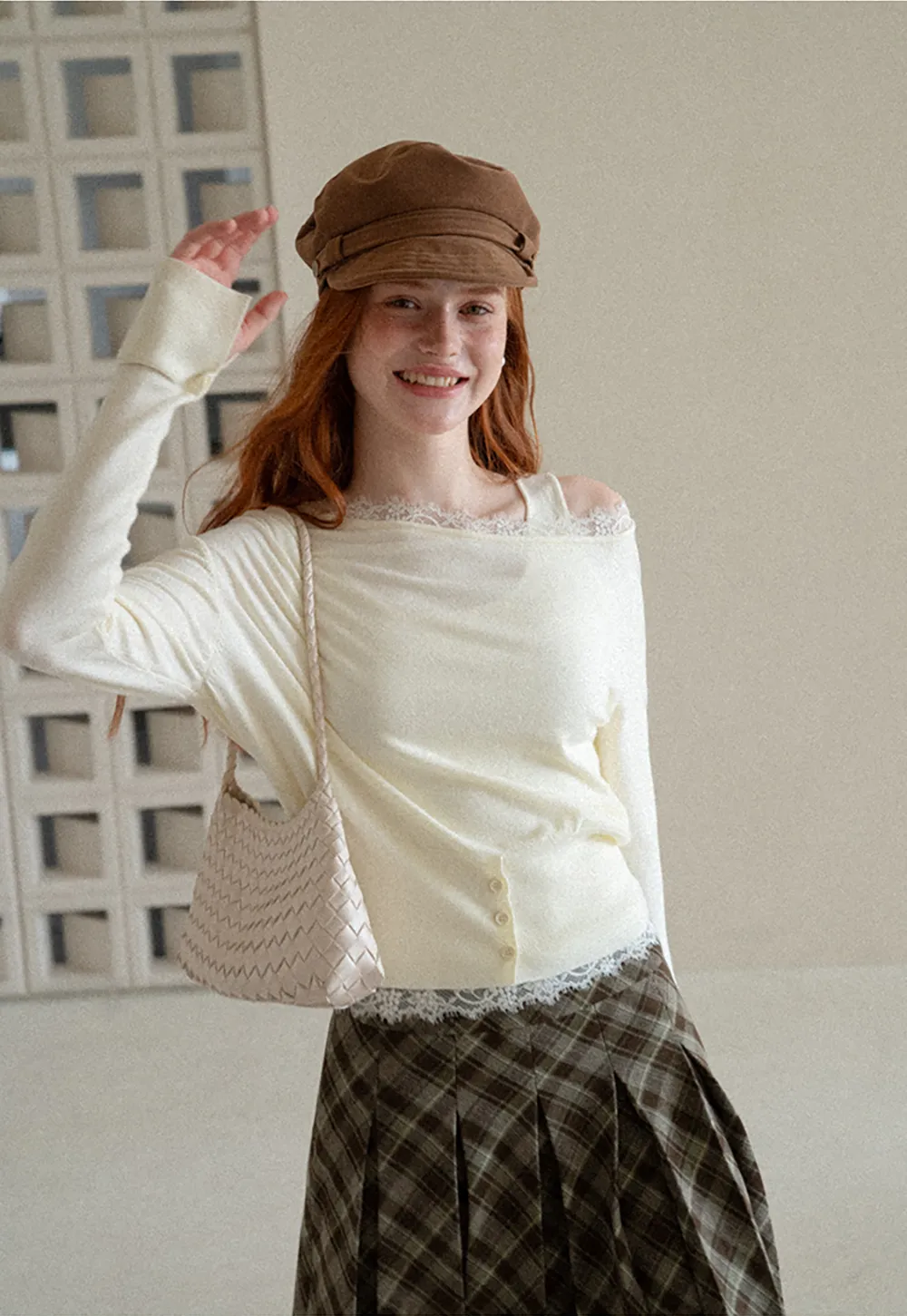 Lace Trim Off Shoulder Knit Sweater