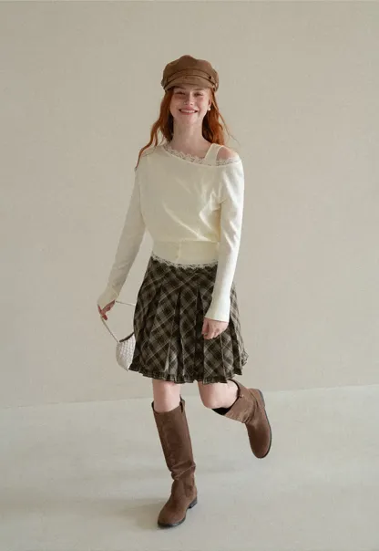 Lace Trim Off Shoulder Knit Sweater