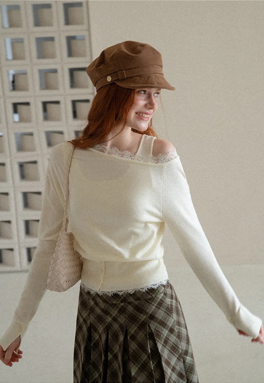Lace Trim Off Shoulder Knit Sweater