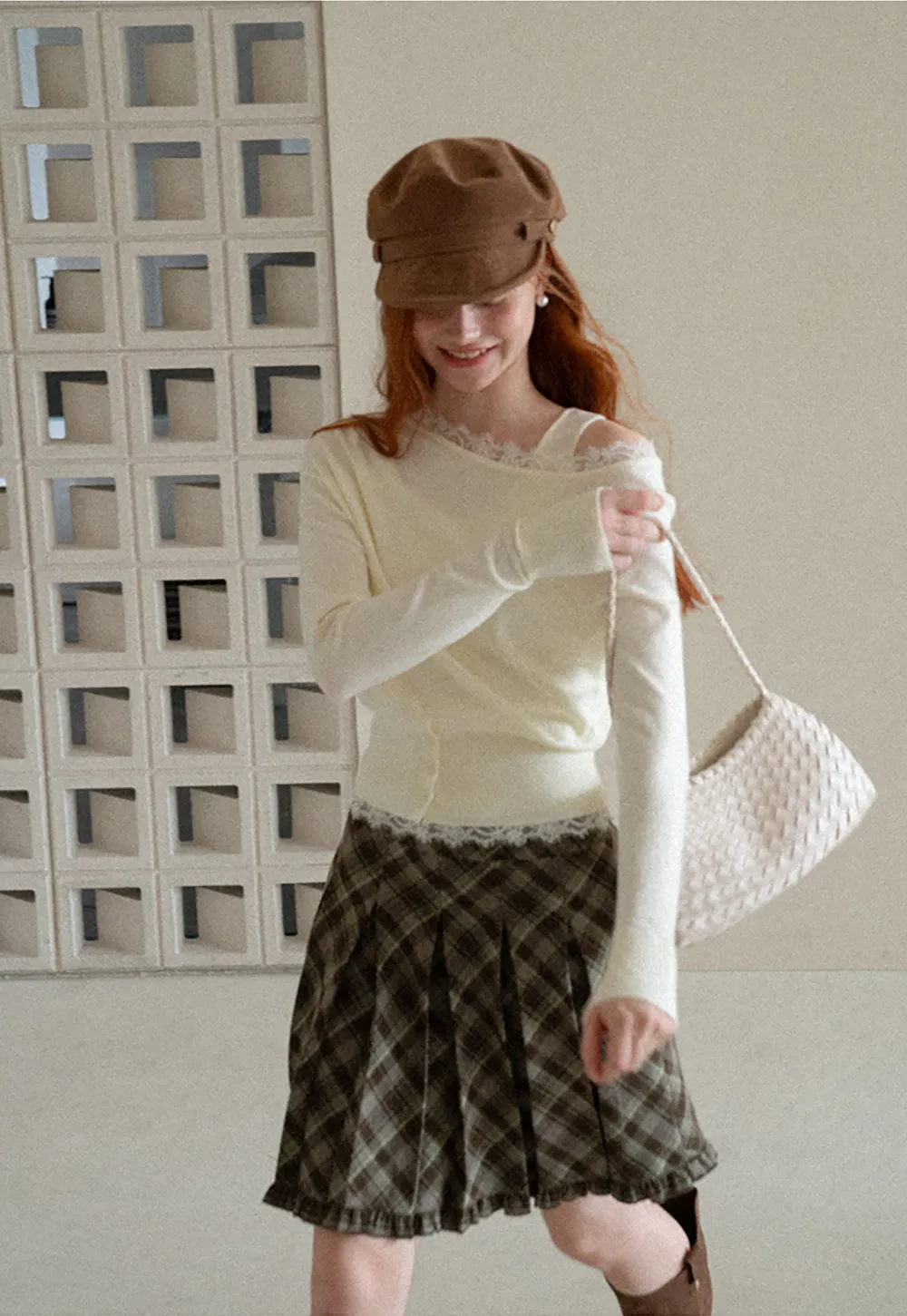 Lace Trim Off Shoulder Knit Sweater