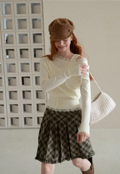 Lace Trim Off Shoulder Knit Sweater