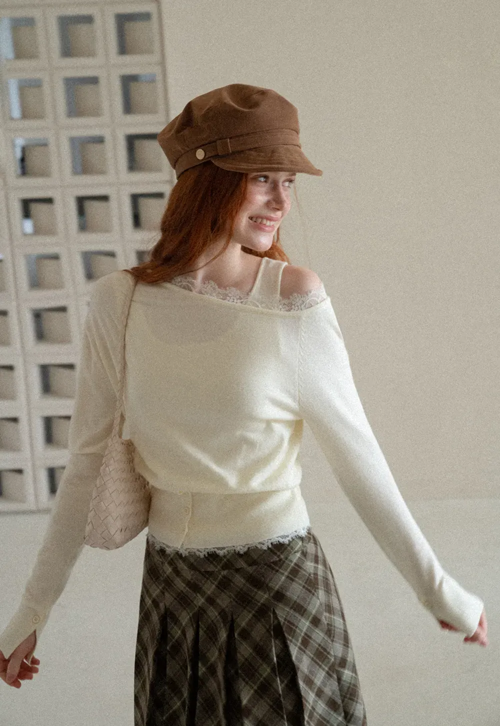 Lace Trim Off Shoulder Knit Sweater