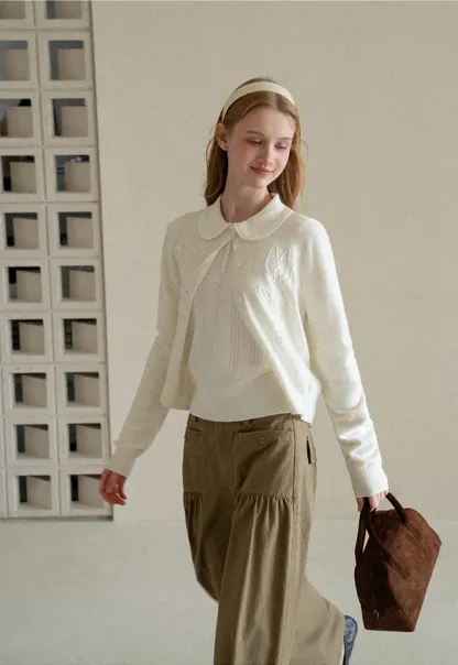 Embroidered Floral Peter Pan Collar Knit Cardigan