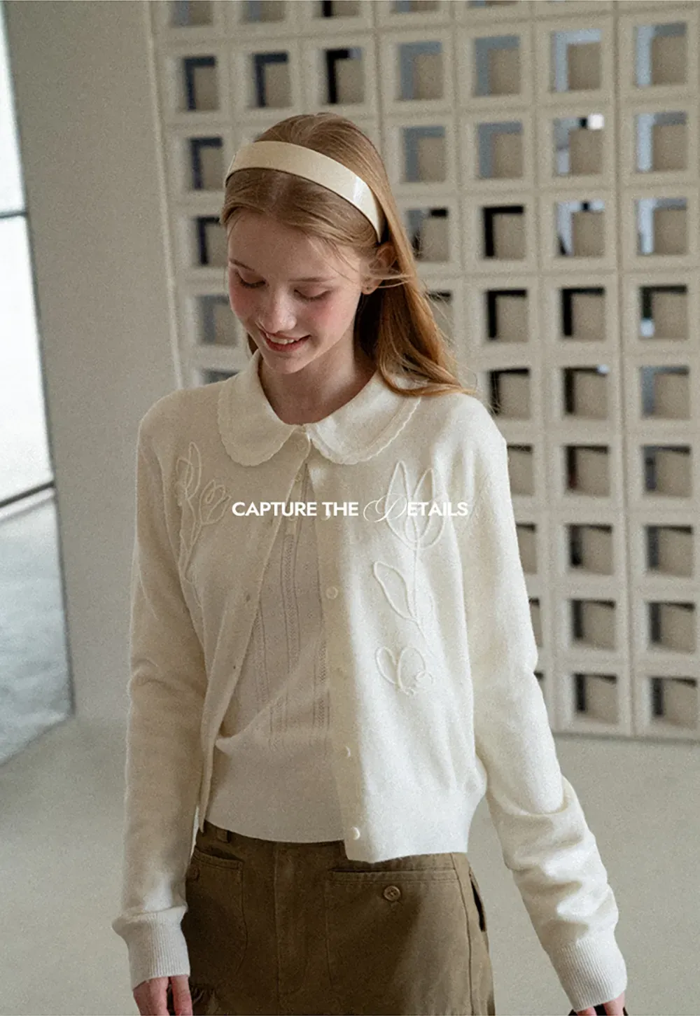Embroidered Floral Peter Pan Collar Knit Cardigan