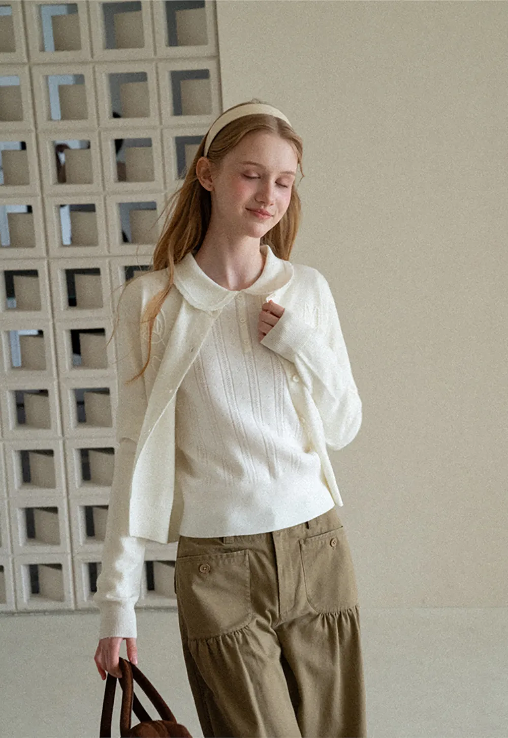 Embroidered Floral Peter Pan Collar Knit Cardigan