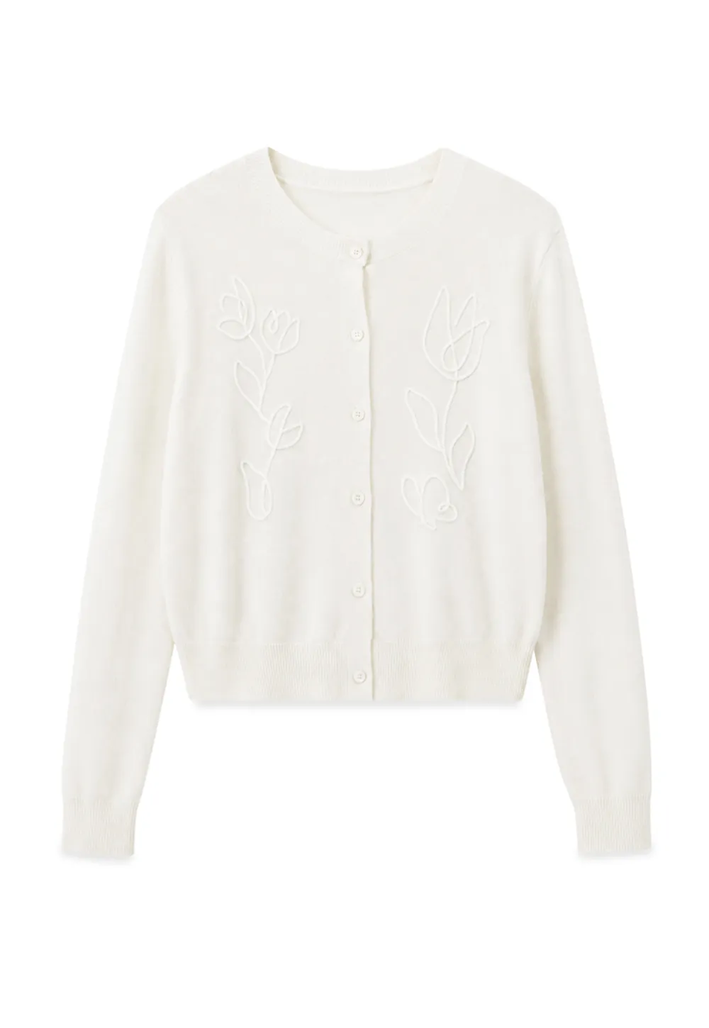 Embroidered Floral Peter Pan Collar Knit Cardigan