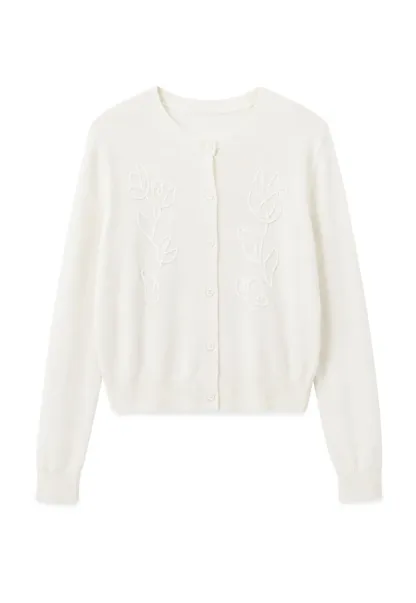 Embroidered Floral Peter Pan Collar Knit Cardigan