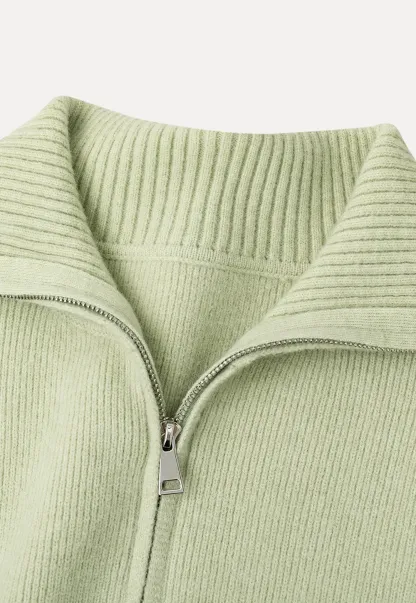 Zip Front Collar Ribbed Knit Sweater