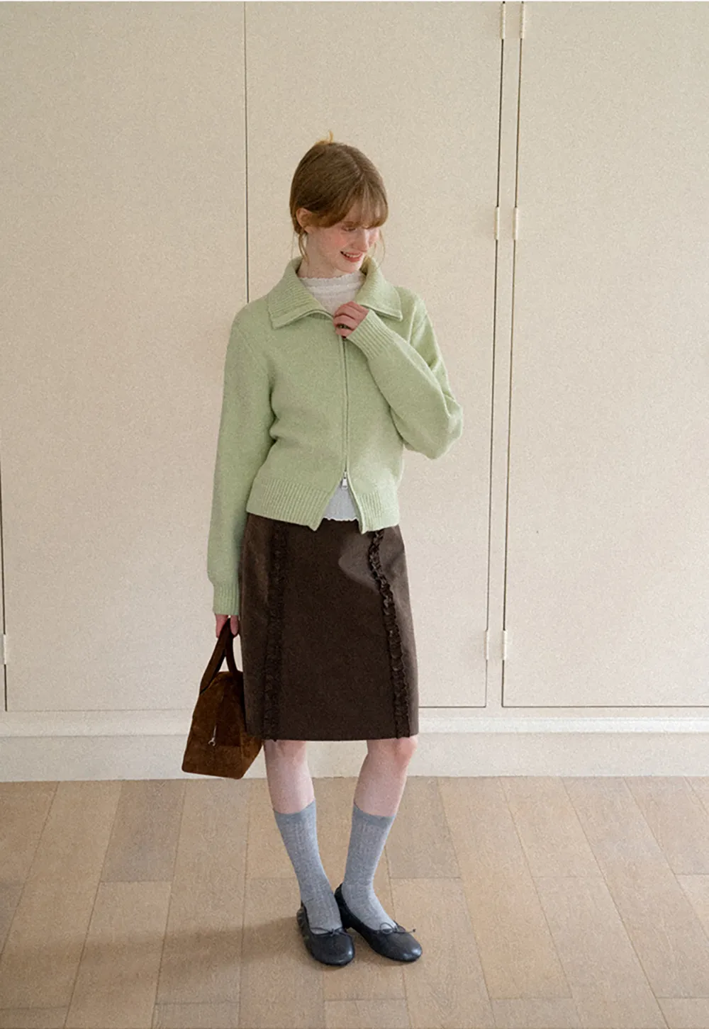 Zip Front Collar Ribbed Knit Sweater
