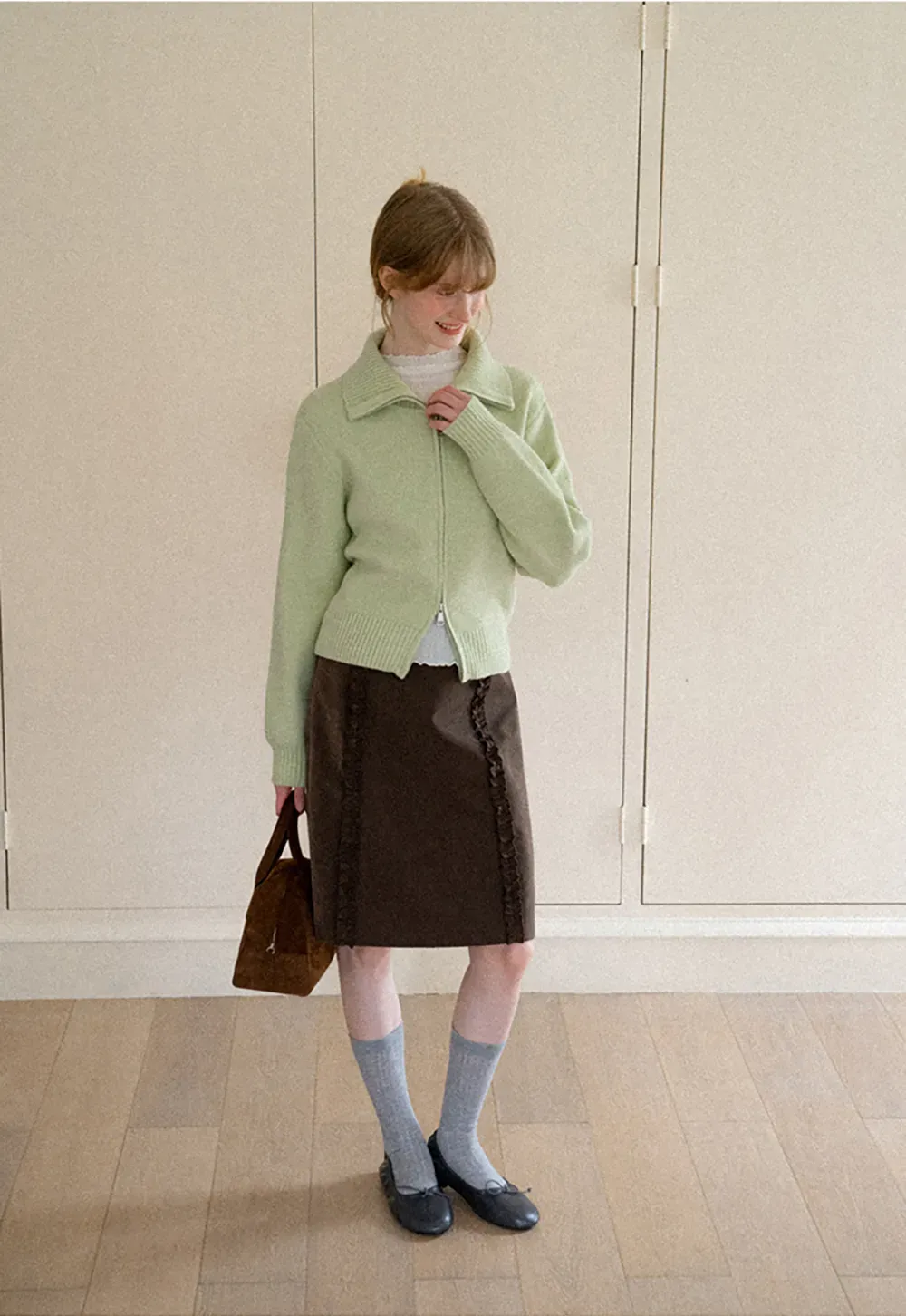 Zip Front Collar Ribbed Knit Sweater