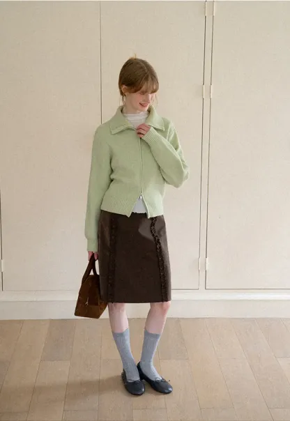 Zip Front Collar Ribbed Knit Sweater