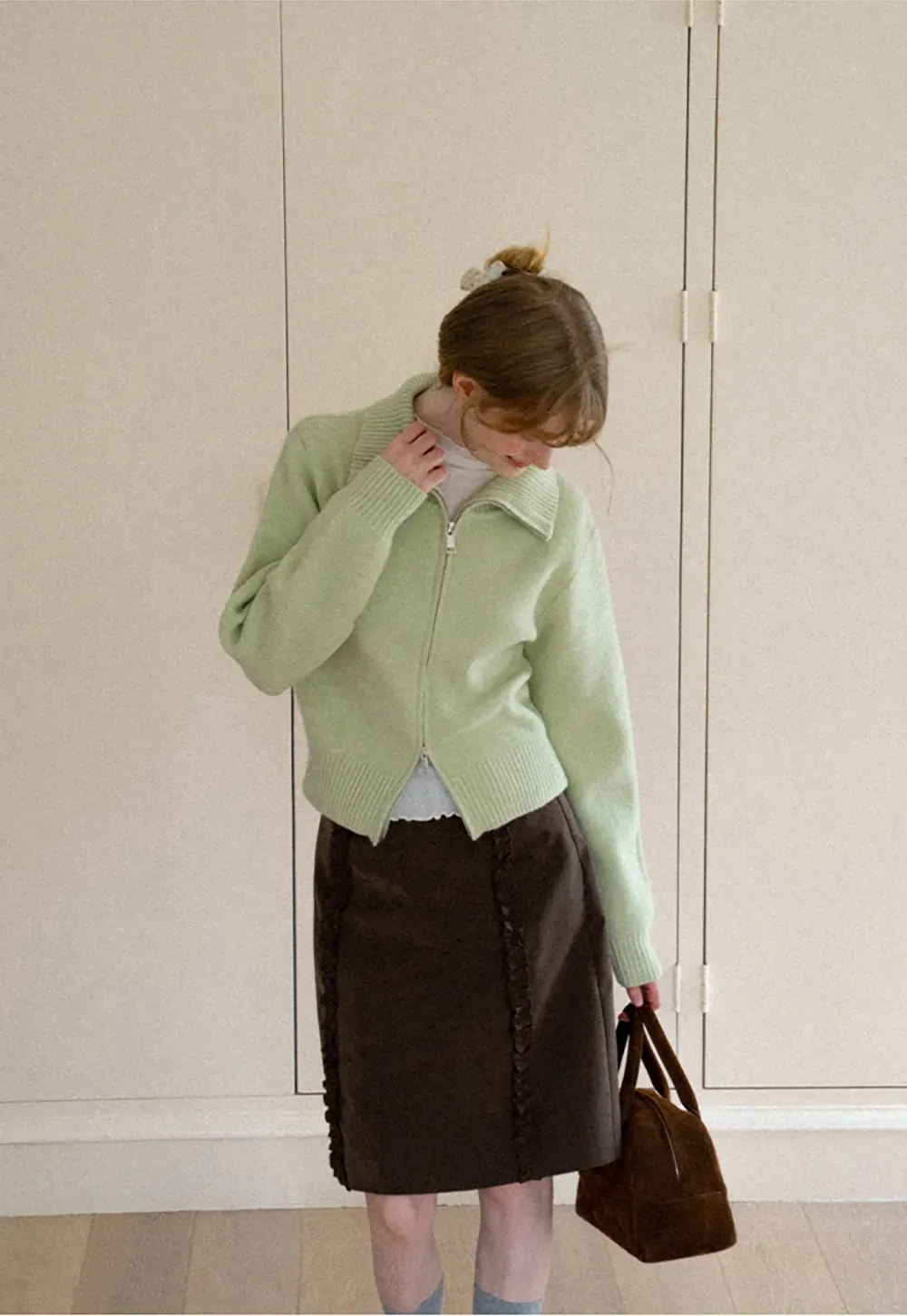 Zip Front Collar Ribbed Knit Sweater