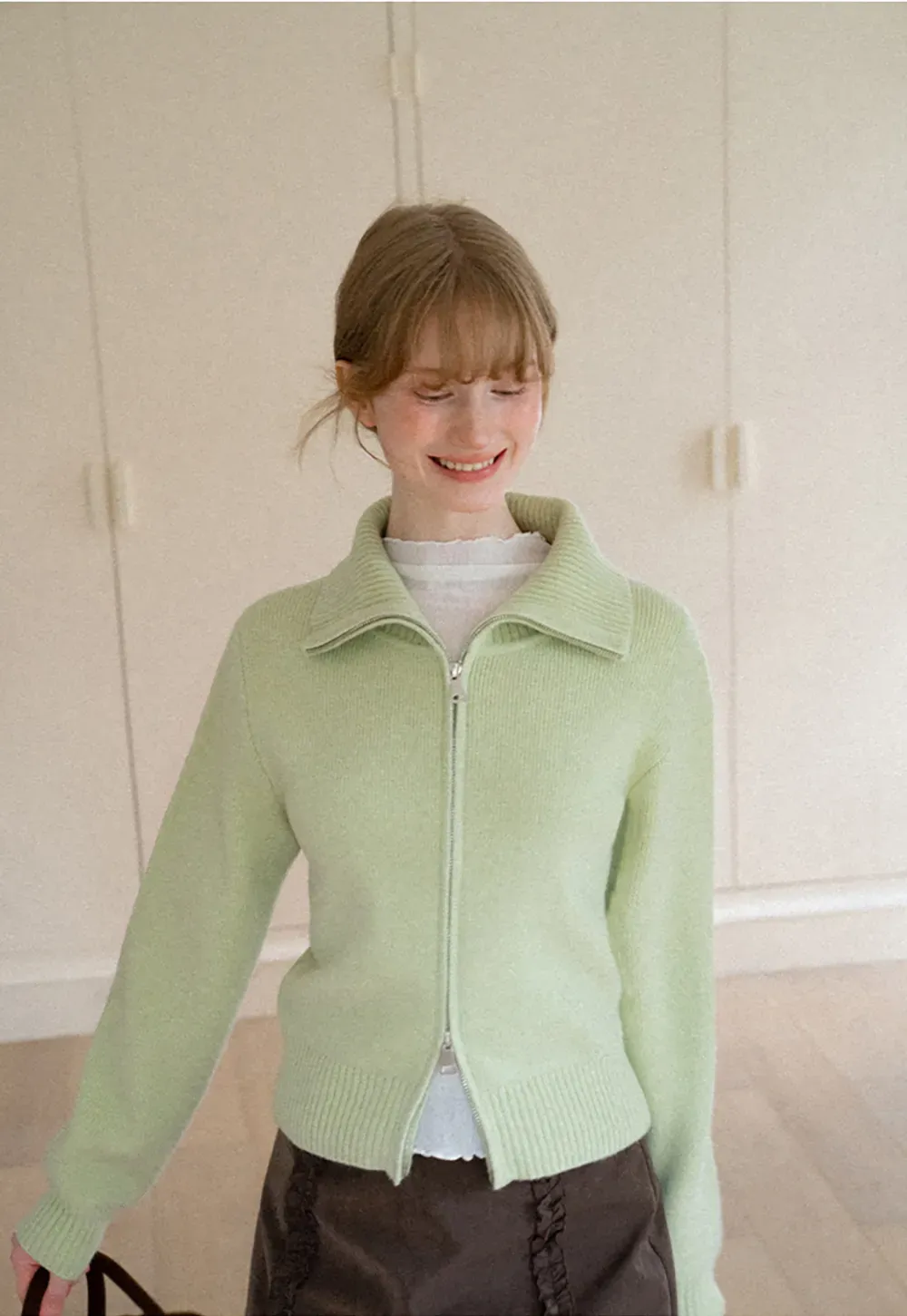 Zip Front Collar Ribbed Knit Sweater