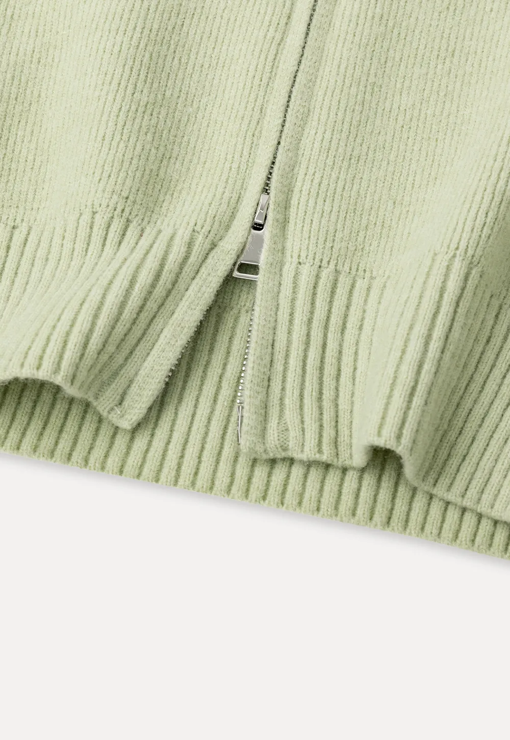 Zip Front Collar Ribbed Knit Sweater