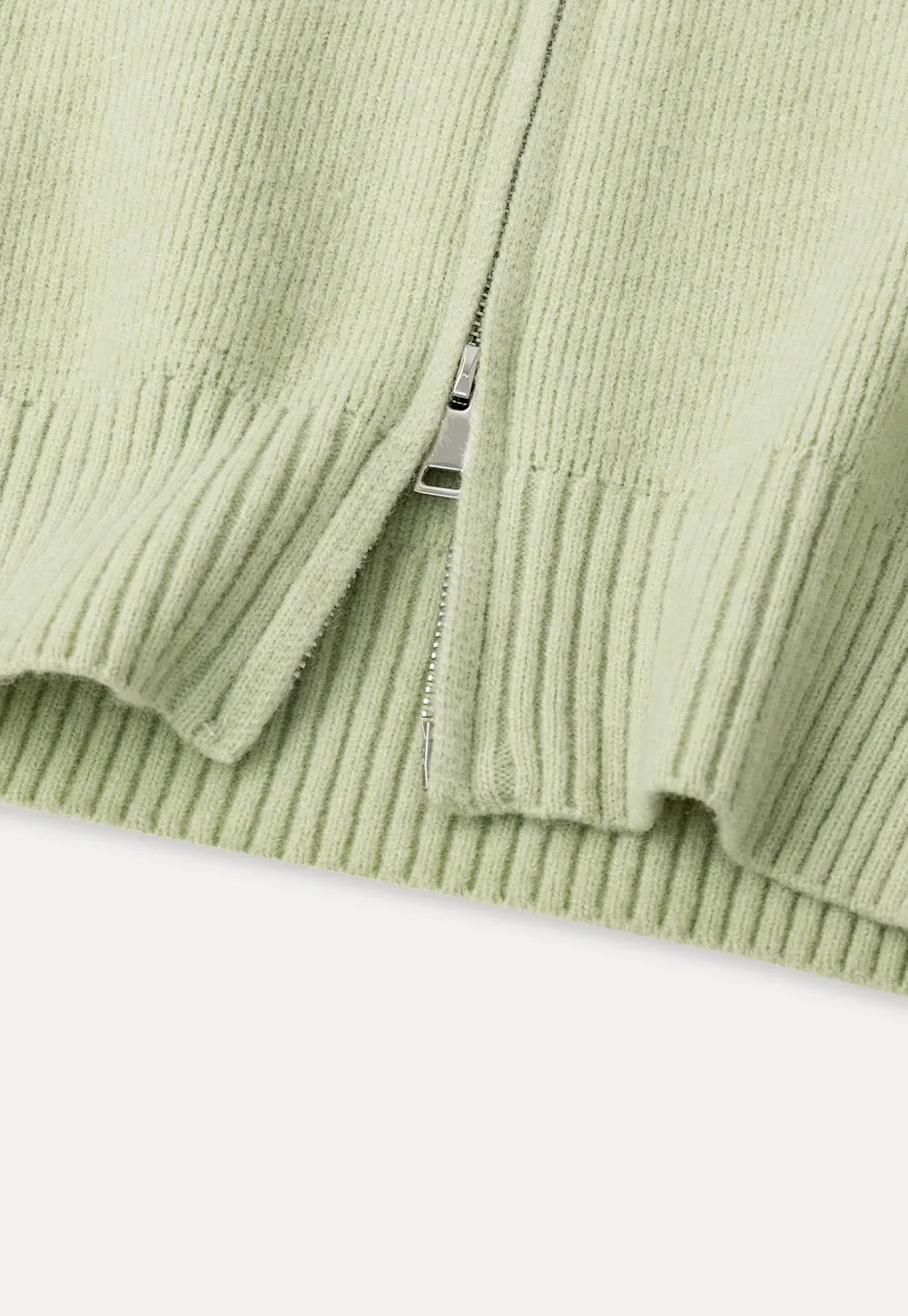 Zip Front Collar Ribbed Knit Sweater