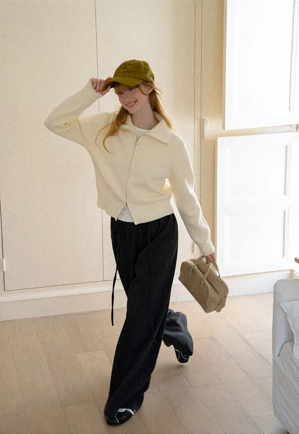 Zip Front Collar Ribbed Knit Sweater