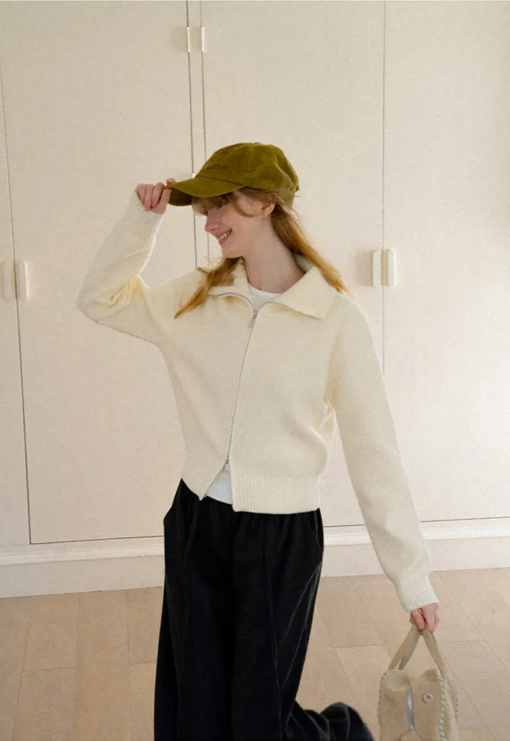 Zip Front Collar Ribbed Knit Sweater
